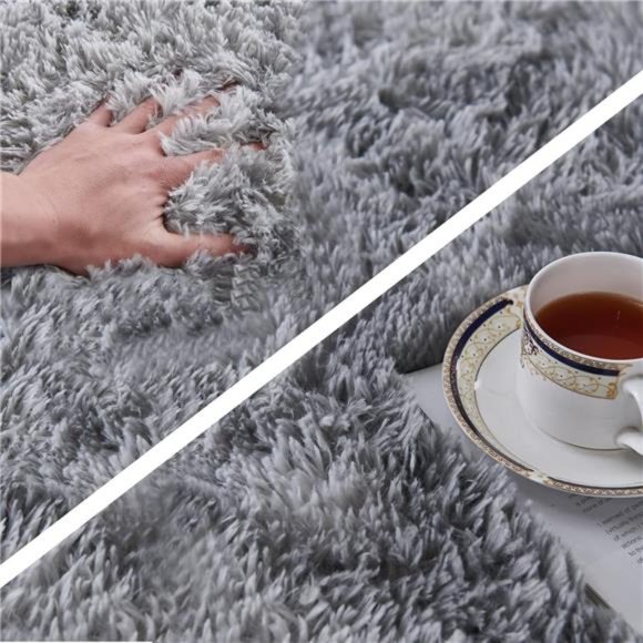 Shag Area Rug, 4' x 6' Tie-Dyed Light Grey Indoor Ultra Soft Plush Rugs - Picture 5 of 6